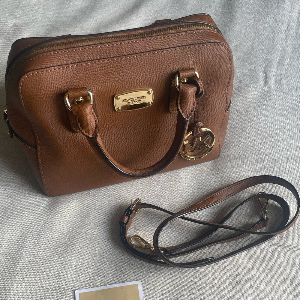 Brown saffiano leather bag w/ cross body strap